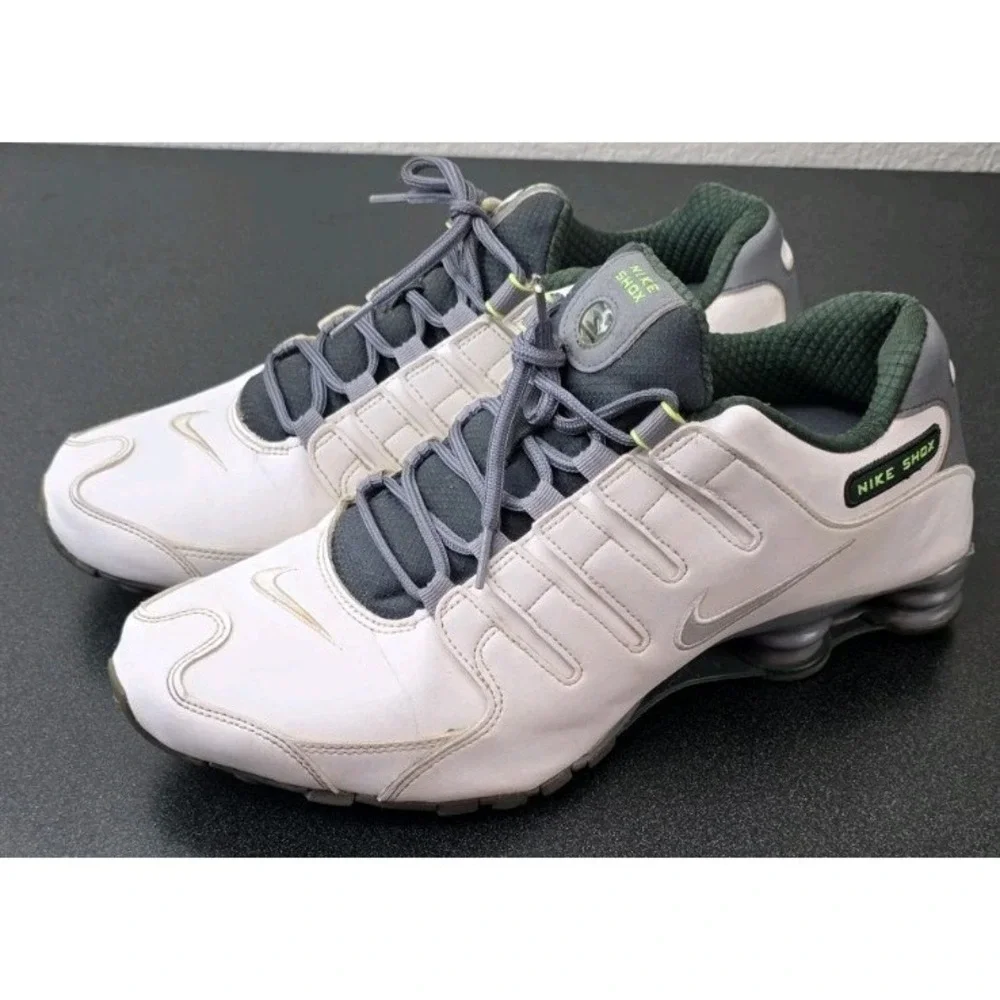 Nike Shox NZ SE Men 13 White Gray Green Tennis Sneaker Shoe Active Run Sport